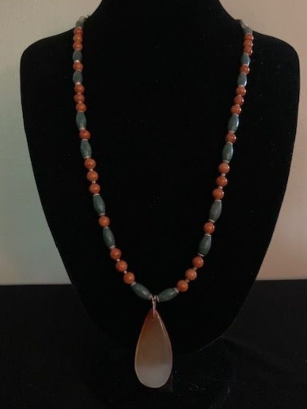 Green and Orange Stones Beaded Necklace